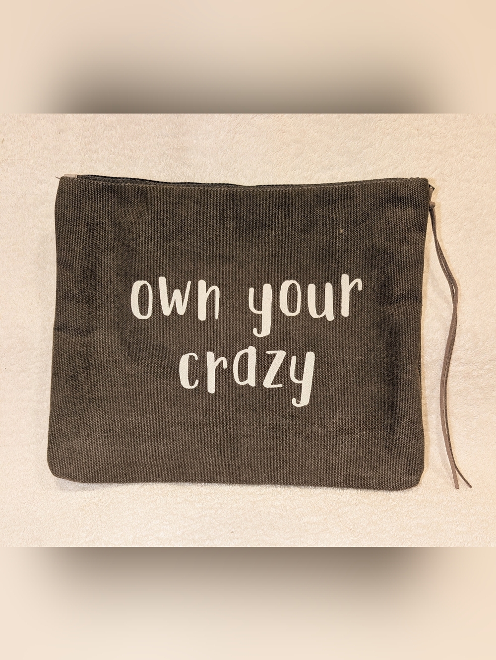 Canvas "find your balance" 7"x9.5" Lined Cosmetic Bag NEW WITH TAGS